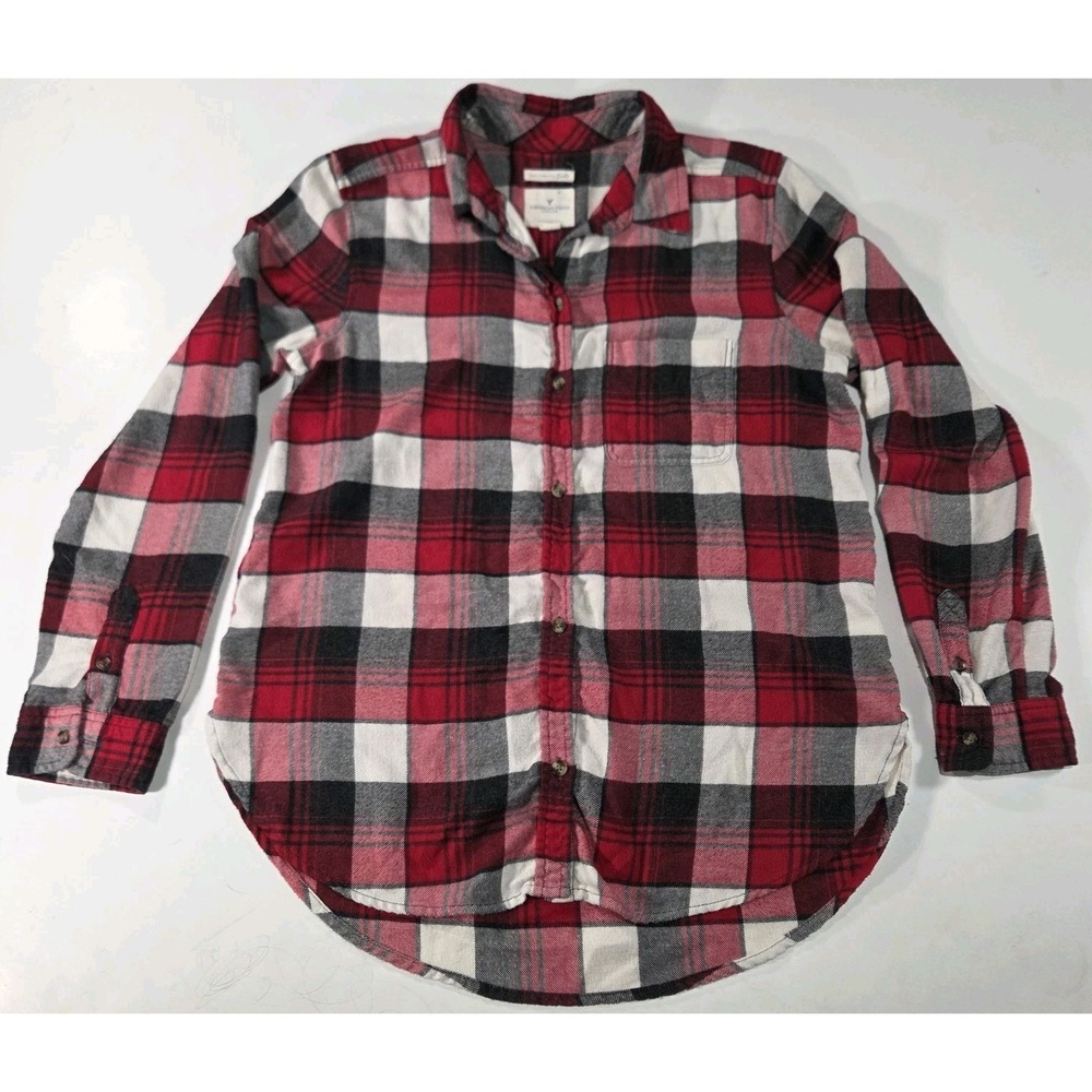 American Eagle Women's Ahh-Mazingly Soft Flannel Boyfriend Fit Shirt Red Medium